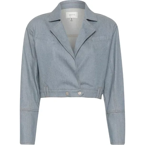 Hellblaue Cropped Denim Jacke , Damen, Größe: L - Gestuz - Modalova