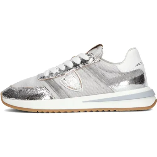 Niedrige Top Stilvolle Sneakers Grau Grün , Herren, Größe: 40 EU - Philippe Model - Modalova