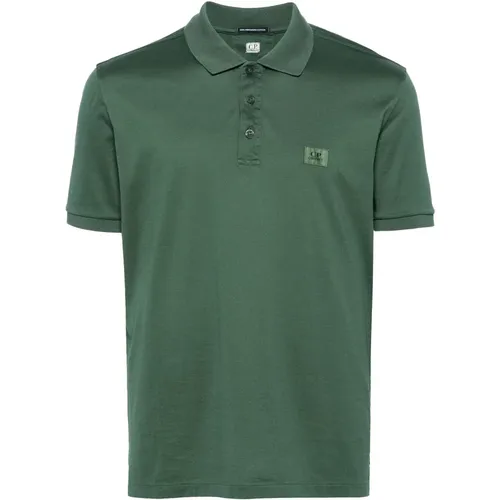 Grünes Mercerisiertes Baumwoll-Logo-Polo , Herren, Größe: M - C.P. Company - Modalova