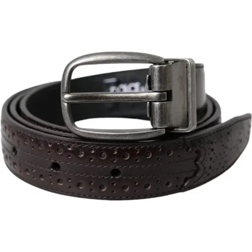 Dark Perforated Leather Belt Men , male, Sizes: ONE SIZE - Dolce & Gabbana - Modalova