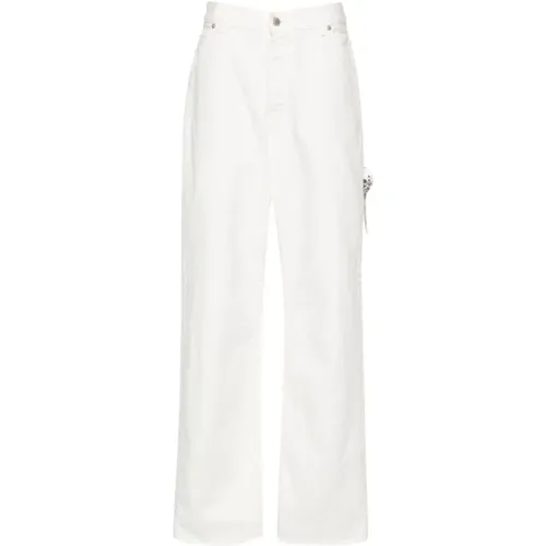 Weiße Jeans mit weitem Bein und kristallverziertem Ketten-Detail , Damen, Größe: W26 - Darkpark - Modalova