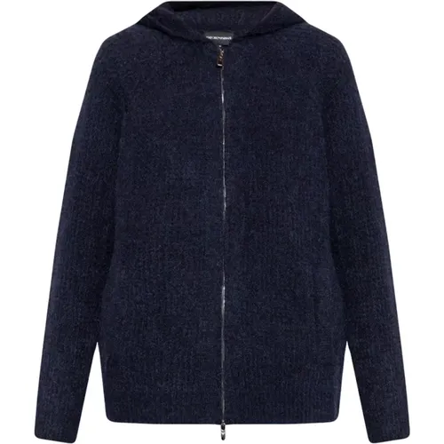 Navy Wool Hooded Sweatshirt , female, Sizes: M, L - Emporio Armani - Modalova