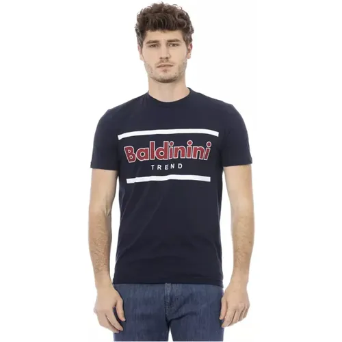 Trendiges Blaues Baumwoll-T-Shirt mit Frontdruck , Herren, Größe: S - Baldinini - Modalova