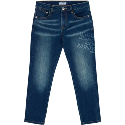 Kids -Stonewashed 5-pocket jeans with logo - Iceberg - Modalova