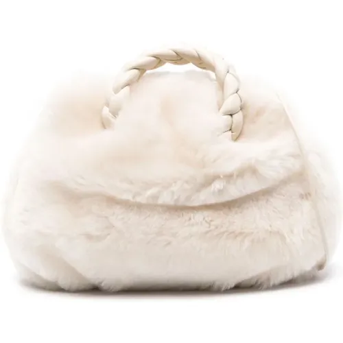 Cream Shearling Tote Bag , female, Sizes: ONE SIZE - Hereu - Modalova