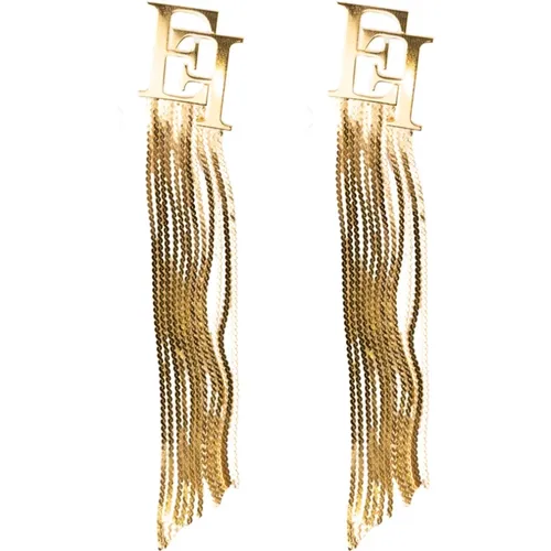Metall Fransen Ohrringe mit Schmetterlingsverschluss,Auffällige und Modische Geometrische Ohrringe - Elisabetta Franchi - Modalova