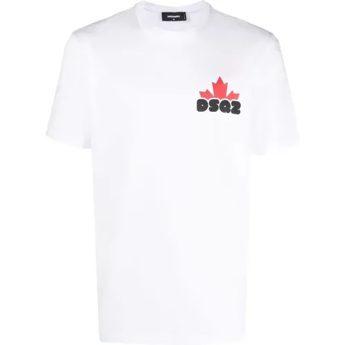 Herren Weißes Baumwoll-T-Shirt mit stilvollem Druck - Dsquared2 - Modalova