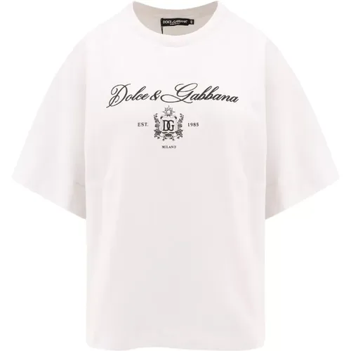 Monogram Rib-Coté T-Shirt Logo Print , Damen, Größe: 3XS - Dolce & Gabbana - Modalova