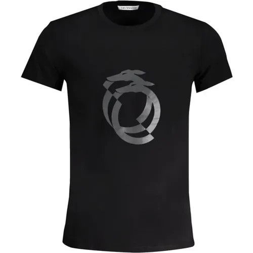 Schwarzes T-Shirt mit Print-Logo - Trussardi - Modalova