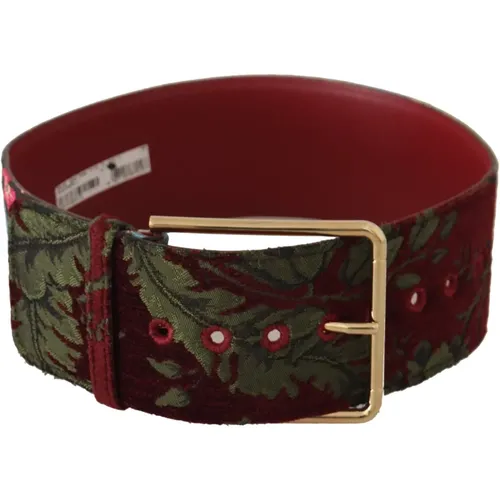 Roter Bestickter Leder Gürtel mit Goldener Logo-Schnalle , Damen, Größe: 70 CM - Dolce & Gabbana - Modalova