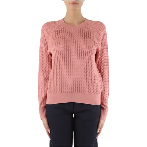 Baumwoll-Cable-Knit-Logo-Pullover , Damen, Größe: S - Tommy Hilfiger - Modalova