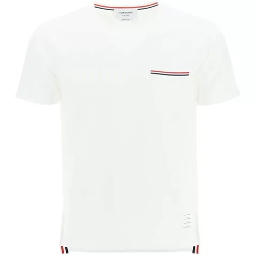 T-Shirt mit Tricolor-Tasche und High-Low-Saum , Herren, Größe: L - Thom Browne - Modalova
