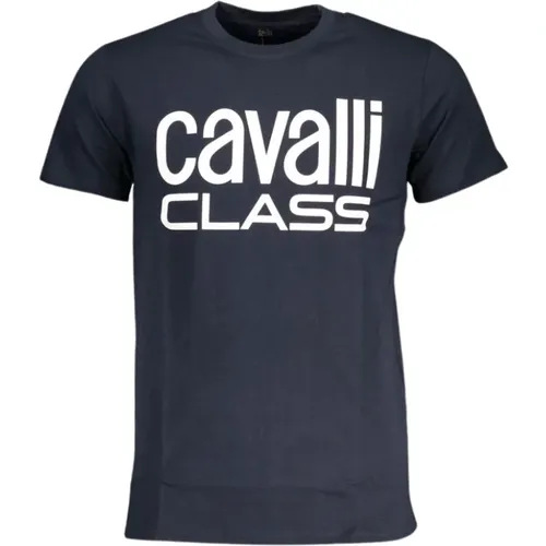 Blau Baumwolle Druck Logo T-Shirt , Herren, Größe: XL - Cavalli Class - Modalova