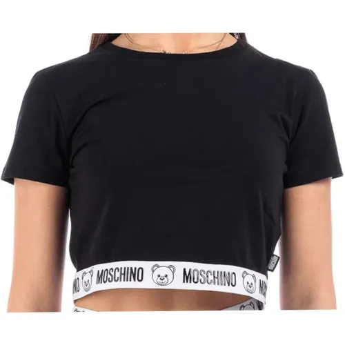 Logo Band Crop T-shirt , female, Sizes: S, L, M - Moschino - Modalova