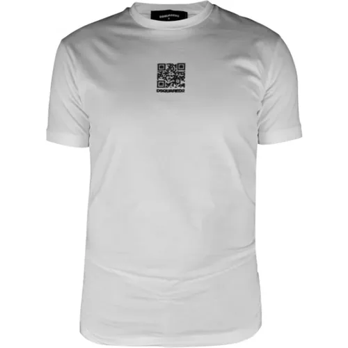 Weiße Baumwoll-T-Shirt mit QR-Code - Dsquared2 - Modalova