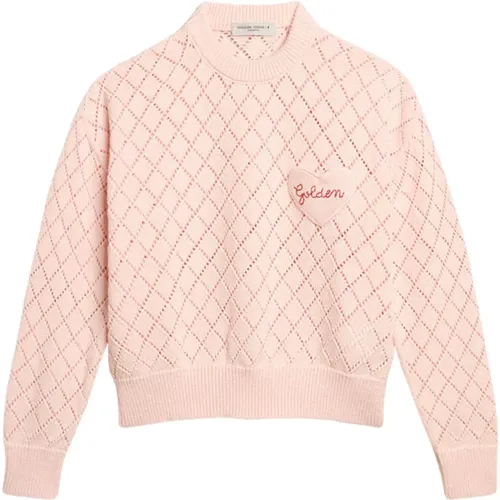 Rosa Strickpullover Herz Tasche - Golden Goose - Modalova