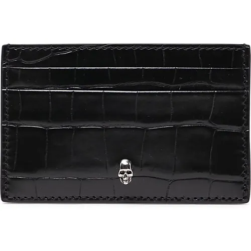 Crocodile-Embossed Wallet with Silver Skull Detail , male, Sizes: ONE SIZE - alexander mcqueen - Modalova