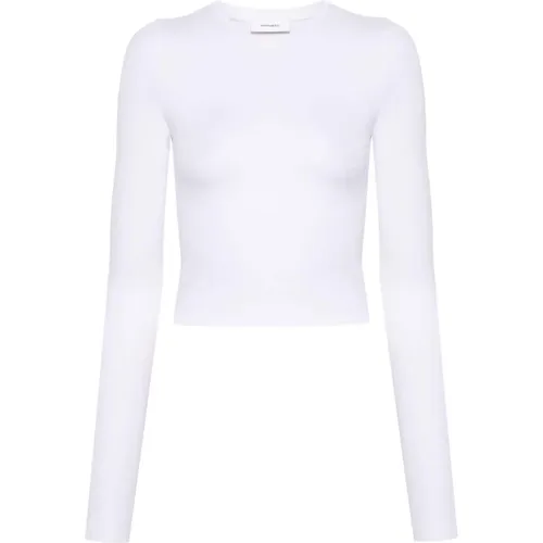Weißes Stretch-Jersey Rundhals T-Shirt , Damen, Größe: L - Wardrobe.nyc - Modalova