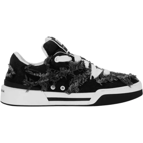Men& New Roma Denim Black Fringe Sneakers , male, Sizes: 7 UK, 5 1/2 UK, 8 UK, 6 UK, 9 UK, 10 UK, 7 1/2 UK, 5 UK - Dolce & Gabbana - Modalova
