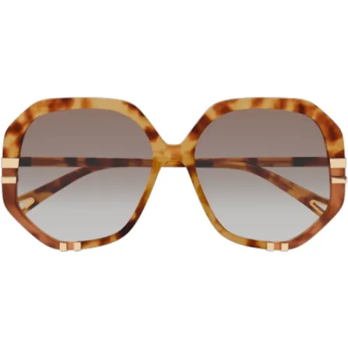 Geometric Havana Sunglasses , female, Sizes: 55 MM - Chloé - Modalova