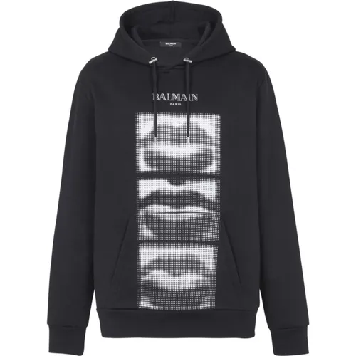 Lips Logo Sweater Hoodie , male, Sizes: S - Balmain - Modalova