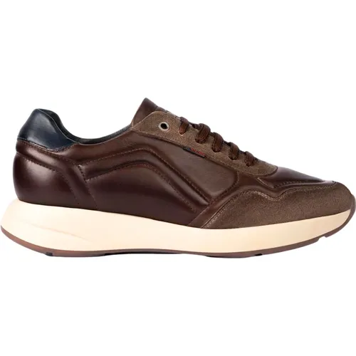 Braune Leder Sneakers Niedrige Plateausohle , Herren, Größe: 41 EU - Exton - Modalova