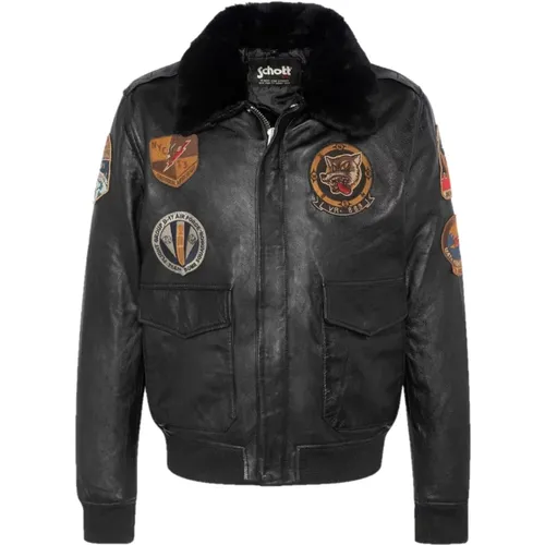 Patched Flight Jacket Lambskin Leather , male, Sizes: L, M, XL - Schott NYC - Modalova