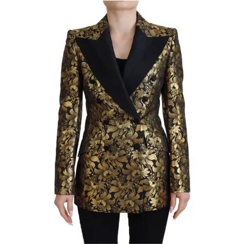 Elegant -gold floral jacquard blazer , female, Sizes: XS, M, 2XS - Dolce & Gabbana - Modalova