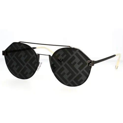 Runde Glamouröse Sonnenbrille mit Verspiegelten Grauen Gläsern , unisex, Größe: 55 MM - Fendi - Modalova