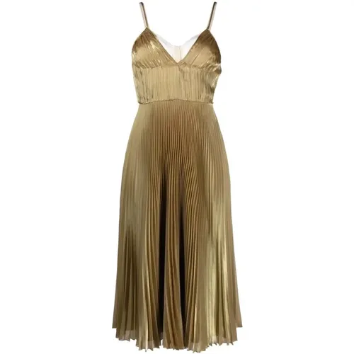 Gold-Tone Tech Voile Midi Dress , female, Sizes: S - Prada - Modalova