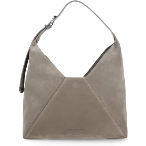 Grey Suede Leather Shoulder Bag , female, Sizes: ONE SIZE - BRUNELLO CUCINELLI - Modalova