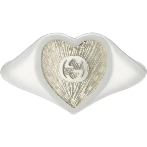 Silber Emaille Herz Ring , Damen, Größe: 53 MM - Gucci - Modalova