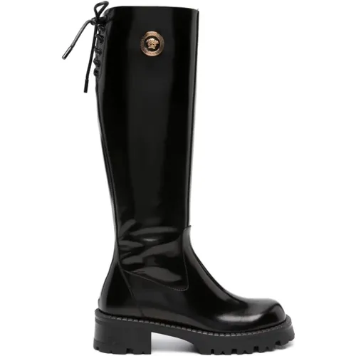 Polished Knee-High Lace-Up Boots , female, Sizes: 7 UK - Versace - Modalova