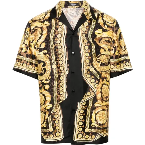 Barocco Silk Shirt Black Gold , male, Sizes: L, M - Versace - Modalova