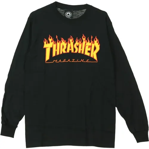 Schwarzes Flammen Langarm T-Shirt , Herren, Größe: L - Thrasher - Modalova