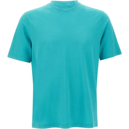 Turquoise Cotton T-shirt Crew Neck Regular Fit , male, Sizes: XL, L, 3XL, S, 4XL, M, 2XL - Filippo De Laurentiis - Modalova