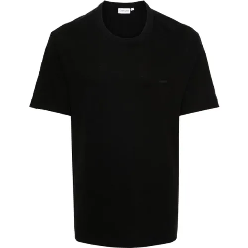 Baumwoll Leinen T-Shirt Schwarz , Herren, Größe: XL - Calvin Klein - Modalova