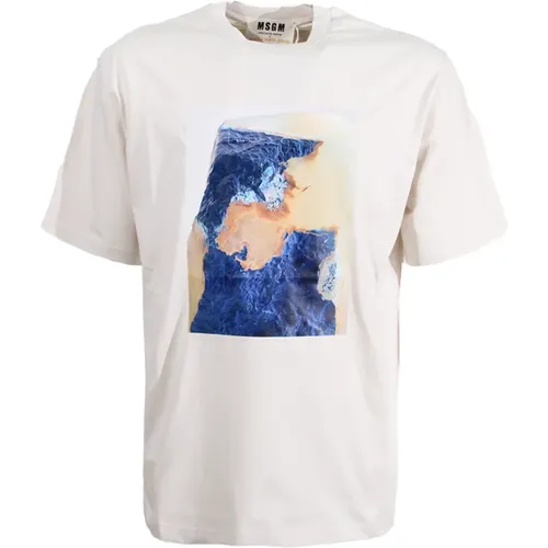 Graues Crew-neck T-Shirt mit Print , Herren, Größe: XL - Msgm - Modalova