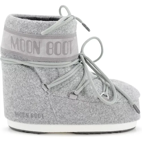 Graue Wildleder Flache Schuhe mit Logo,Graue Filz Niedriges Design Stiefel - moon boot - Modalova