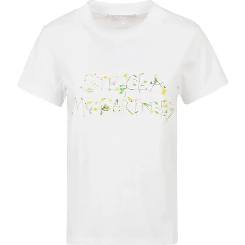 Logo Print Cotton T-shirt with Floral Embroidery , female, Sizes: 2XS, XS, S - Stella Mccartney - Modalova