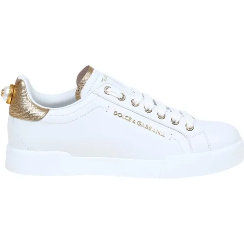 Portofino Sneakers Weißes Leder Logo Perle , Damen, Größe: 36 EU - Dolce & Gabbana - Modalova