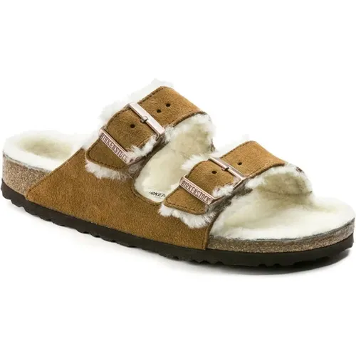 Shearling Mink Arizona Sandalen , Damen, Größe: 39 EU - Birkenstock - Modalova