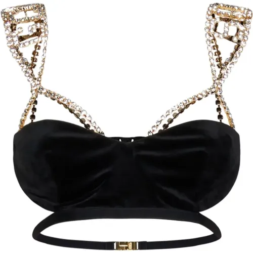 Velvet Mini Top with Crystal Adorned Straps , female, Sizes: L - Gcds - Modalova