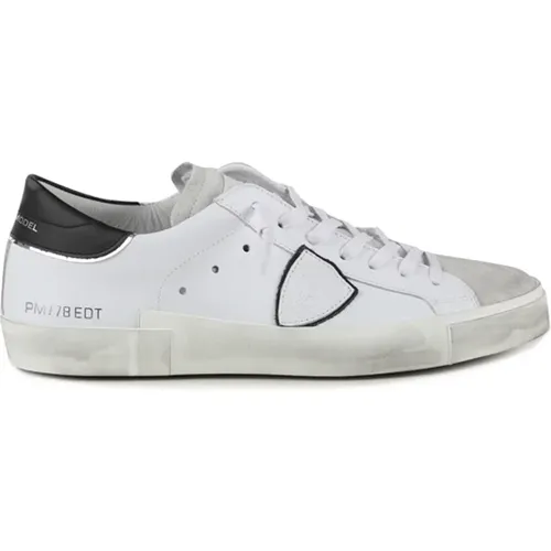 Weiße Leder Sneakers mit Ikonischem Seitenschild , Herren, Größe: 41 EU - Philippe Model - Modalova