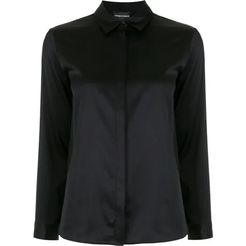 Klassisches Button-Up Hemd Schwarz , Damen, Größe: XL - Emporio Armani - Modalova