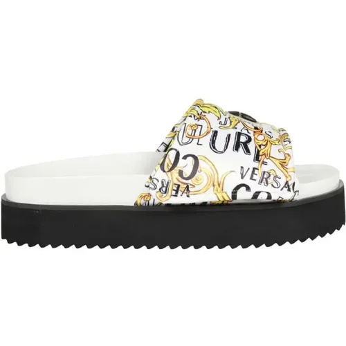 Satin Logo Couture Sliders - Size 38 , female, Sizes: 6 UK, 7 UK - Versace Jeans Couture - Modalova