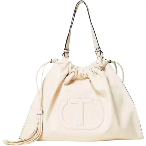 Cream Bucket Bag with T Design , female, Sizes: ONE SIZE - Twinset - Modalova