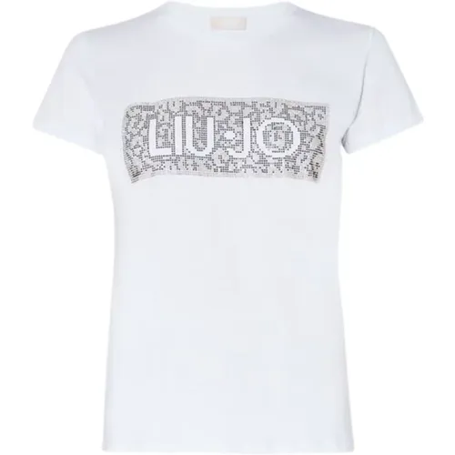 Logo and Rhinestone Women's T-shirt , female, Sizes: L - Liu Jo - Modalova