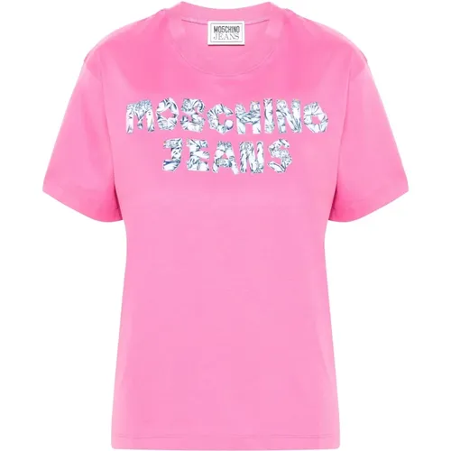 Rosa Baumwoll-Jersey T-Shirt , Damen, Größe: XS - Moschino - Modalova