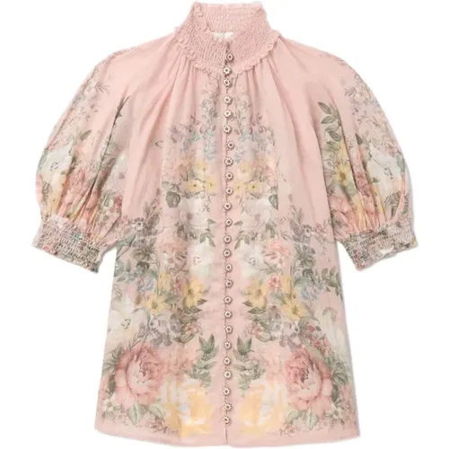 Rosa Elastische Blouson-Ärmel Bluse , Damen, Größe: S - Zimmermann - Modalova